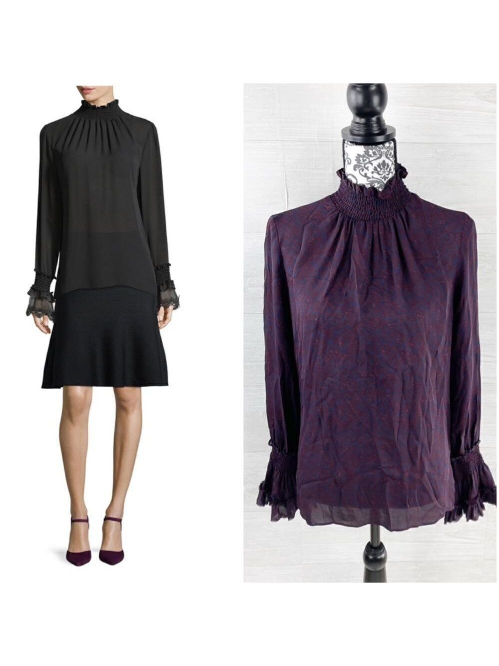 Kobi Halperin Sasha Long-Sleeve Mock-Neck Silk Blouse